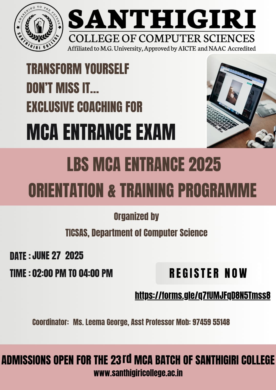 MCA Entrance orientation & Training programme